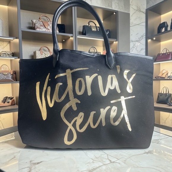 Victoria's Secret Handbags - Victoria's Secret Black Tote with Gold Lettering
